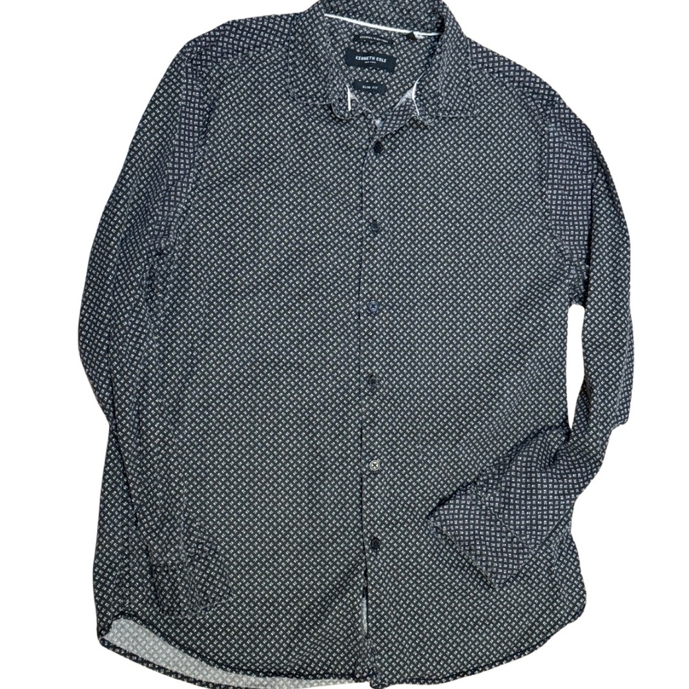 Kenneth‎ Cole New York Mens Black Slim Fit Button Up Shirt KC Print M